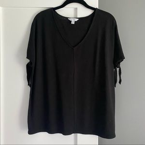 Time and Tru Black Cold Shoulder Tie Sleeve Shirt Black